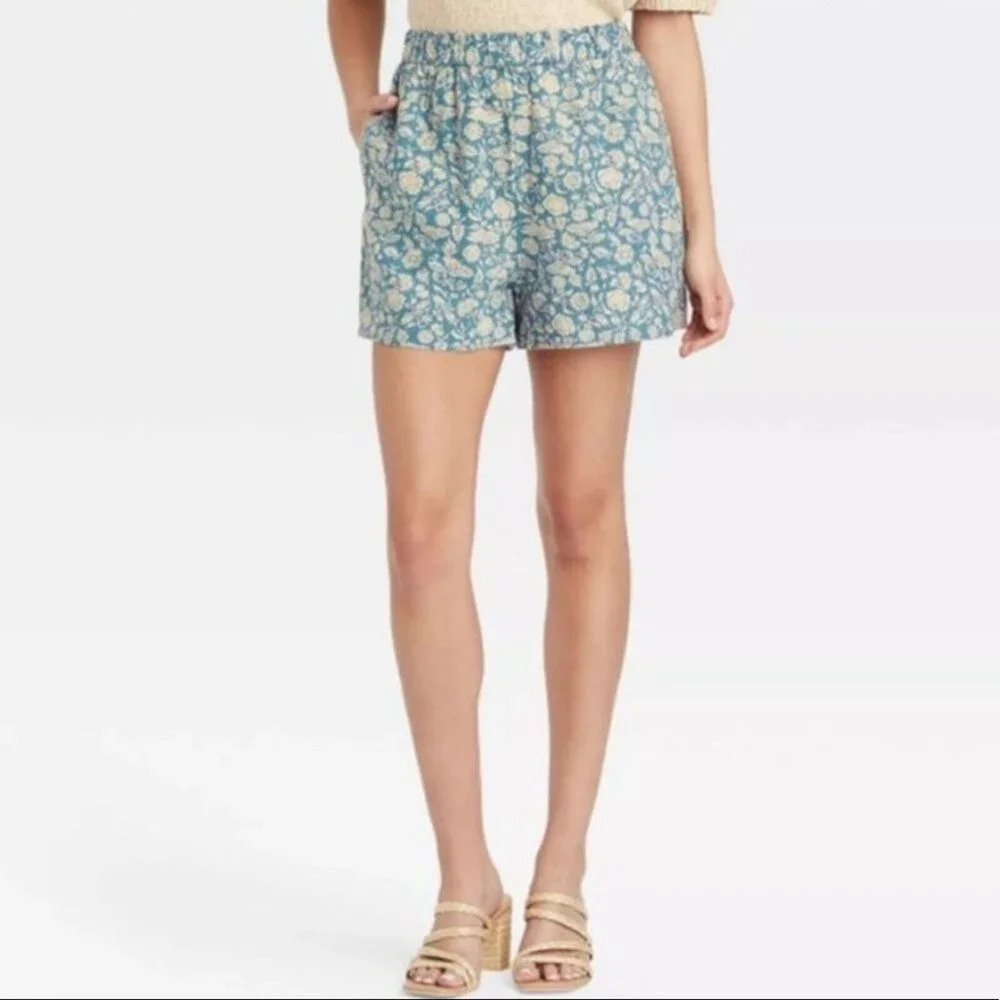 Universal Thread‎ Floral Linen Rayon Blend Shorts Pockets Tropical Boho Size XL